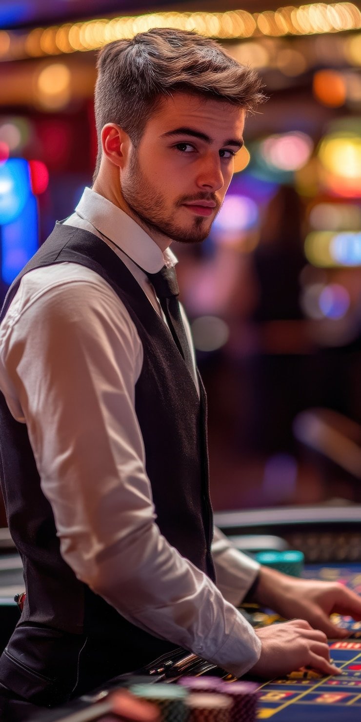 Kartu dealer dan opsi taruhan sisi Infinite Blackjack
